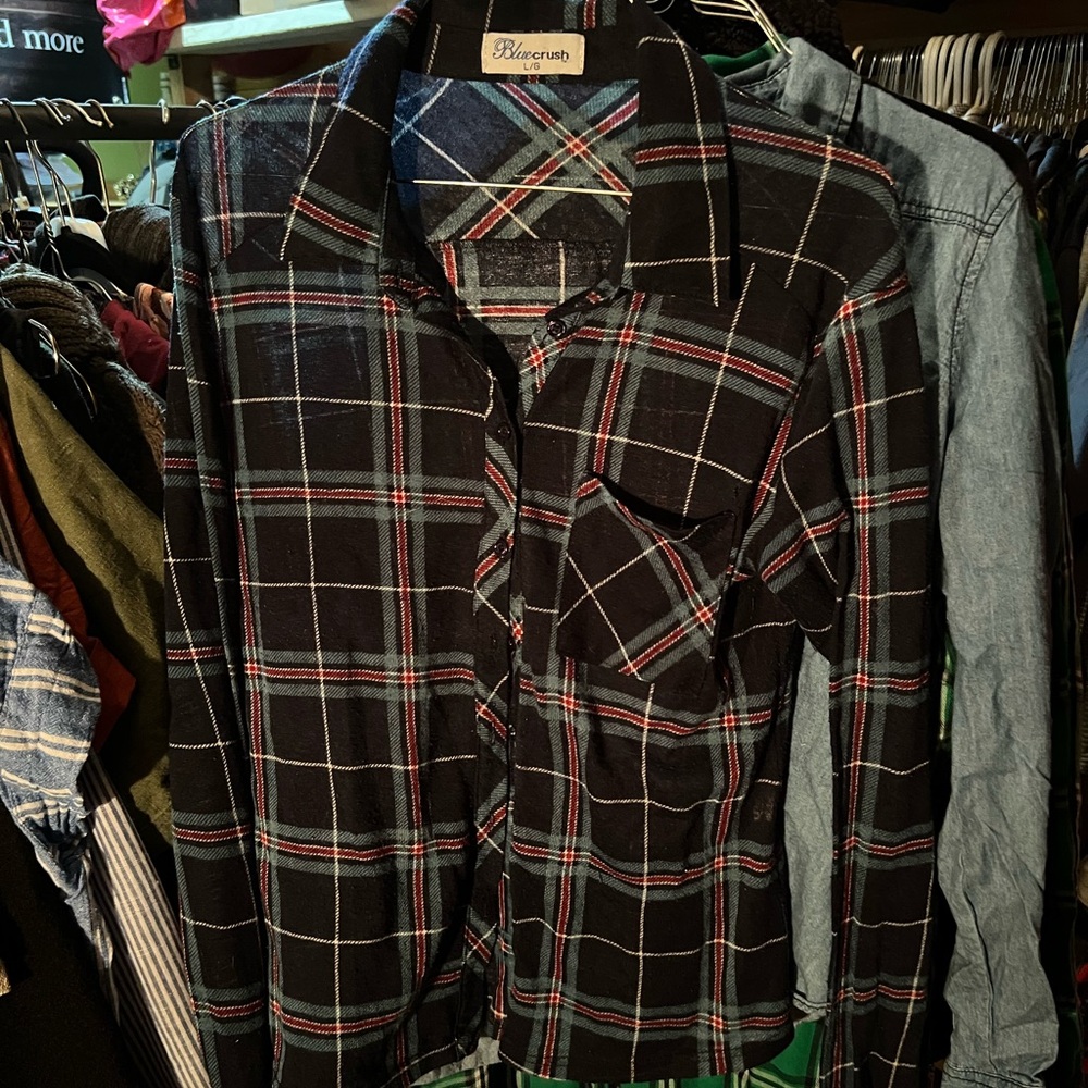 Black and Red Plaid women's Shirt blue crush large